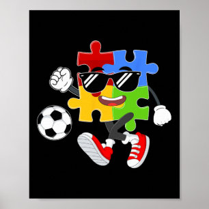 Puzzle Piece Playing Soccer Autism Awareness Day Poster