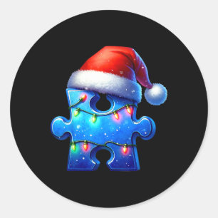 Puzzle Piece Santa Hat Autism Awareness Autistic C Classic Round Sticker