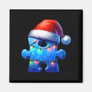 Puzzle Piece Santa Hat Autism Awareness Autistic C Magnet