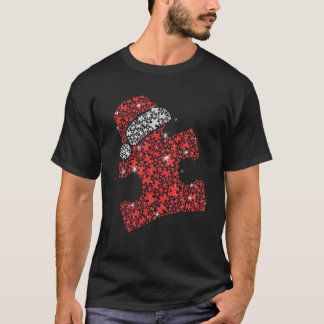 Puzzle Piece Santa Hat Christmas Autism Awareness  T-Shirt