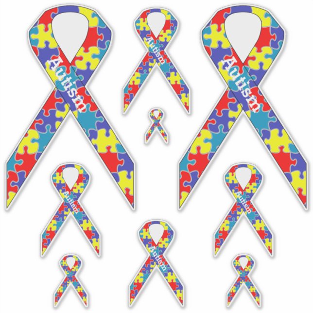 [Puzzle Pieces]  Autism Awareness Ribbon Vinyl (Front)