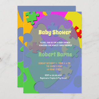 Puzzle Pieces Boy Baby Shower Invitation
