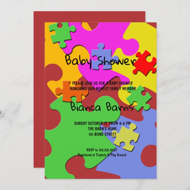 Puzzle Pieces Girl Baby Shower Invitation (Front/Back)