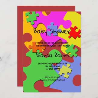Puzzle Pieces Girl Baby Shower Invitation