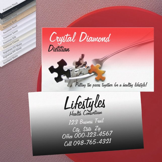 Puzzle Pieces On Fork Professional Occupation Business Card (front and back business card red and black gradient template)
