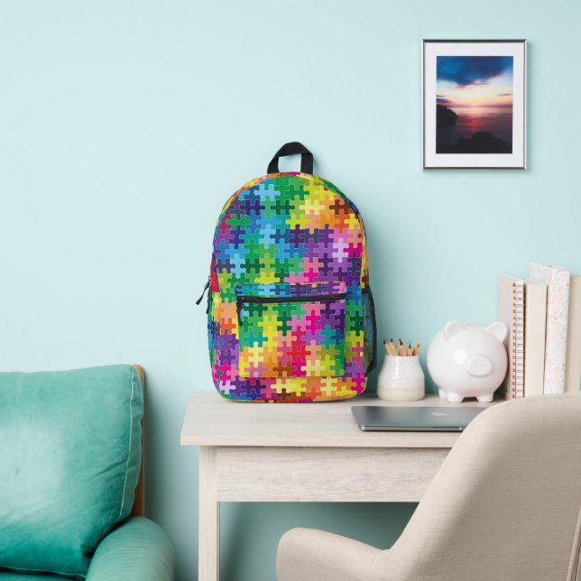 Puzzle Pieces Printed Backpack (Insitu)