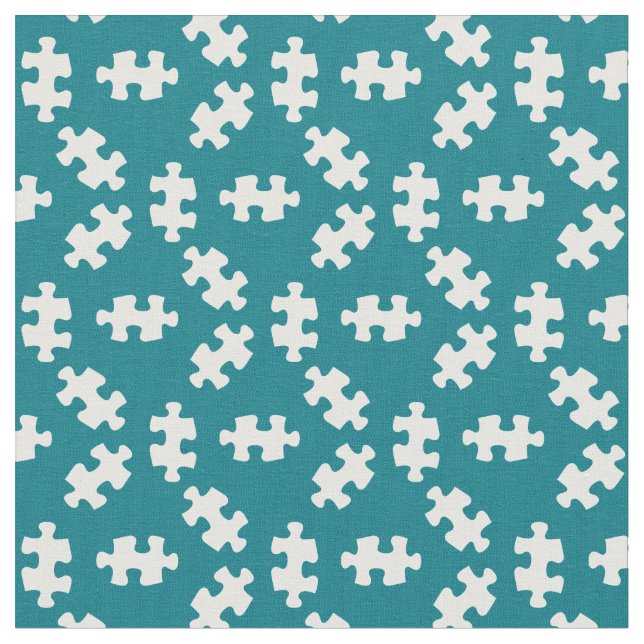 Puzzle Pieces Teal and White Fabric (Close Up)