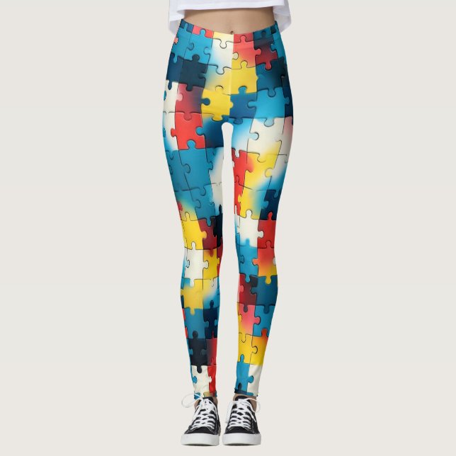Puzzle Power in vibrant coloured Leggings (Front)