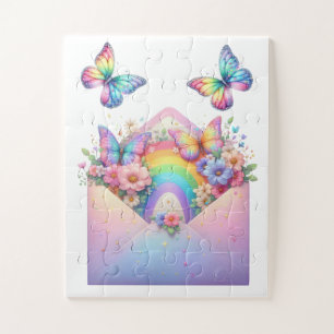 Puzzle- Rainbow Glitter Butterfly & Flower  Jigsaw Puzzle