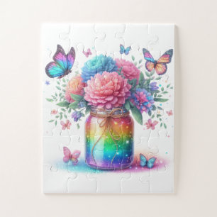 Puzzle-Rainbow Glitter Butterfly & Flower  Jigsaw Puzzle