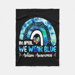 Puzzle Rainbow In April We Wear Blue Autism Awaren Fleece Blanket
