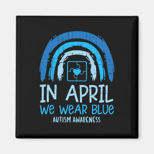 Puzzle Rainbow In April We Wear Blue Autism Awaren Magnet
