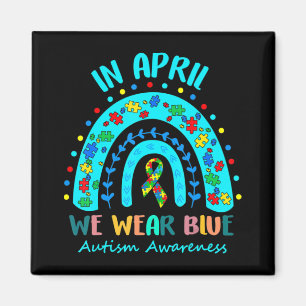 Puzzle Rainbow In April We Wear Blue Autism Awaren Magnet