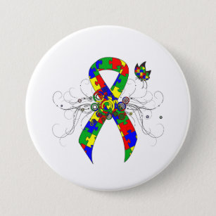Puzzle Ribbon Butterfly 7.5 Cm Round Badge