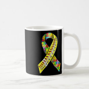 Puzzle Ribbon Softball Ball Heart Autism Awareness Coffee Mug