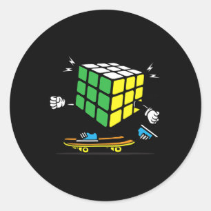 Puzzle Sciences Cube Skateboard Kawaii Skater Funn Classic Round Sticker