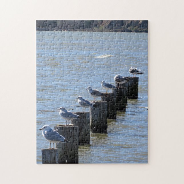 Puzzle - Seven Seagulls on Pilings (Vertical)