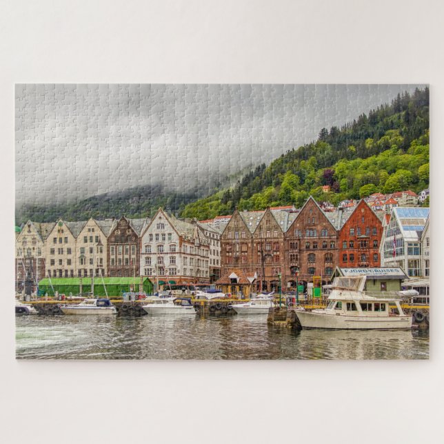 PUZZLE Skyline Noruega Bergen, paisaje (Horizontal)