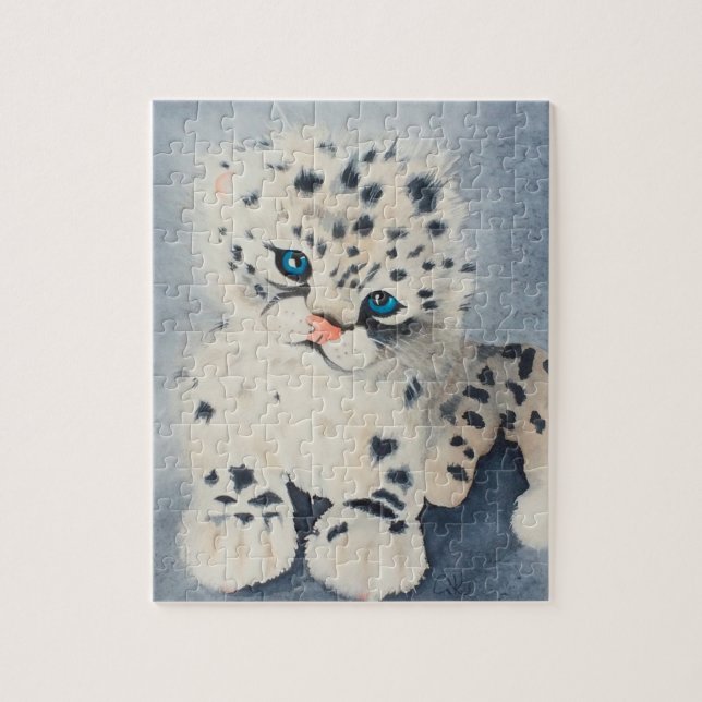 Puzzle Snow Leopard, Watercolor Painting (Vertical)