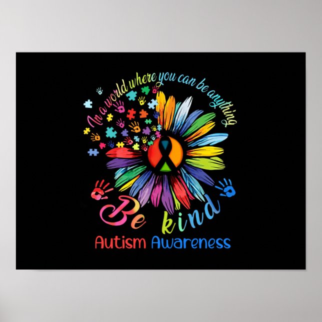 Puzzle Sunflower Be Kind Autism Awareness Support Poster (Front)