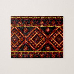 Puzzle Ukrainian Cross Stitch Embroidery Red Gold