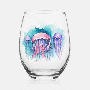 Puzzle - Watercolor Series: Jellyfish Bloom Stemless Wine Glass