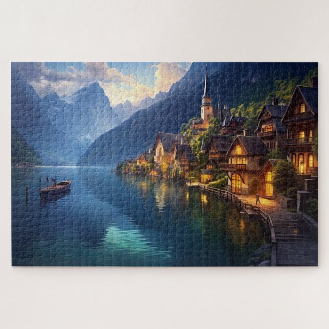 Puzzle with charming village in Alps, Europe. (Horizontal)