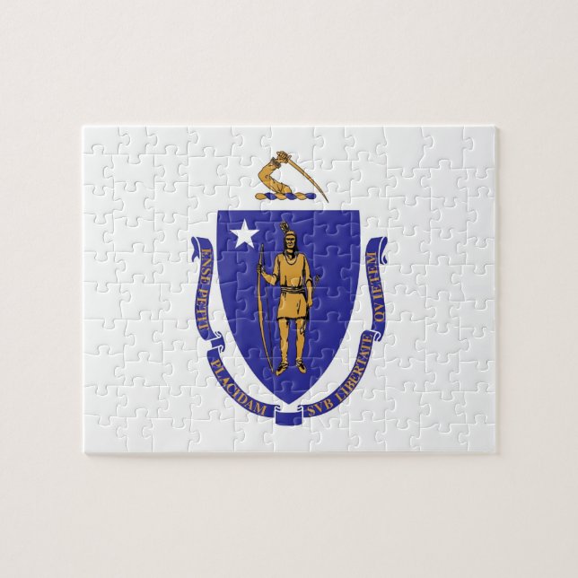 Puzzle with Flag of Massachusetts State (Horizontal)