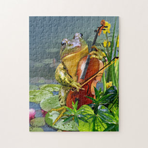 Puzzle with  Funny Cello Playing Frog