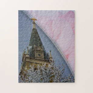 Puzzle with Gift Box/Church Steeple With Pink Rose
