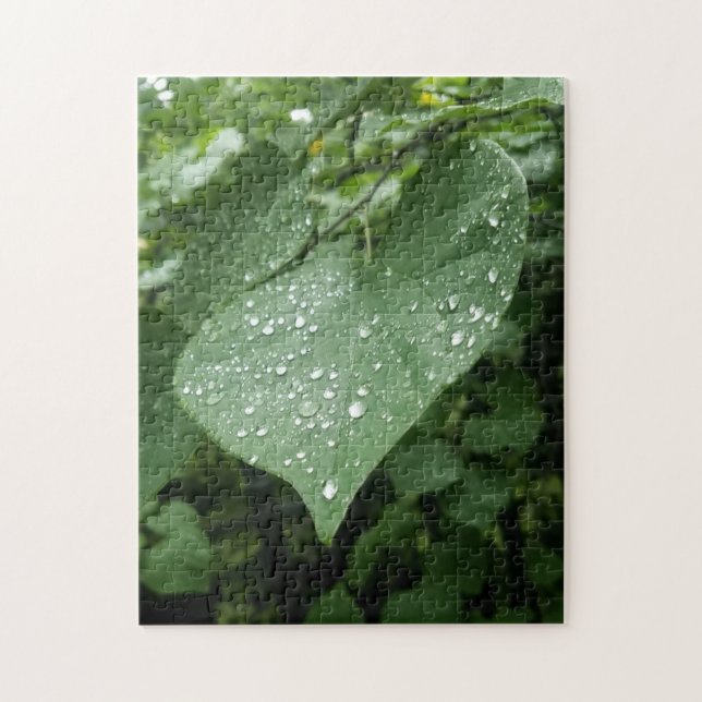 Puzzle with Green Leaf and Raindrops (Vertical)