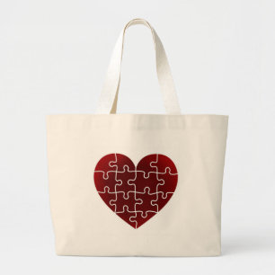 Puzzled Hearts Large Tote Bag