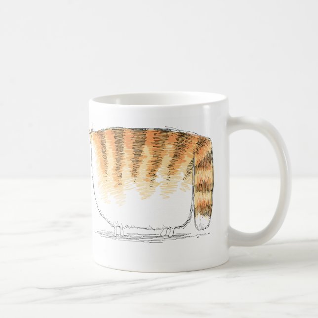 Puzzled orange striped cartoon cat coffee mug (Right)