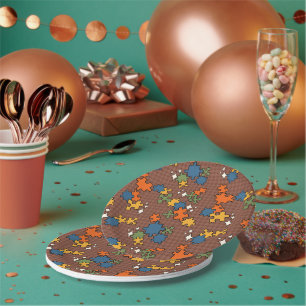Puzzles - Autumn Black Outline Colour Background Paper Plate