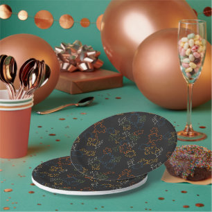 Puzzles - Autumn Outline Black Background Paper Plate