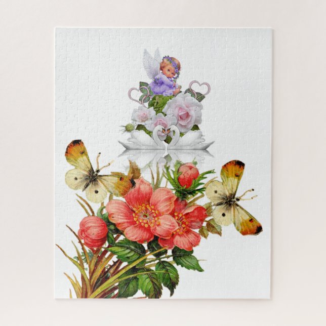 Puzzles Baby Angel Swans Flowers Floral (Vertical)