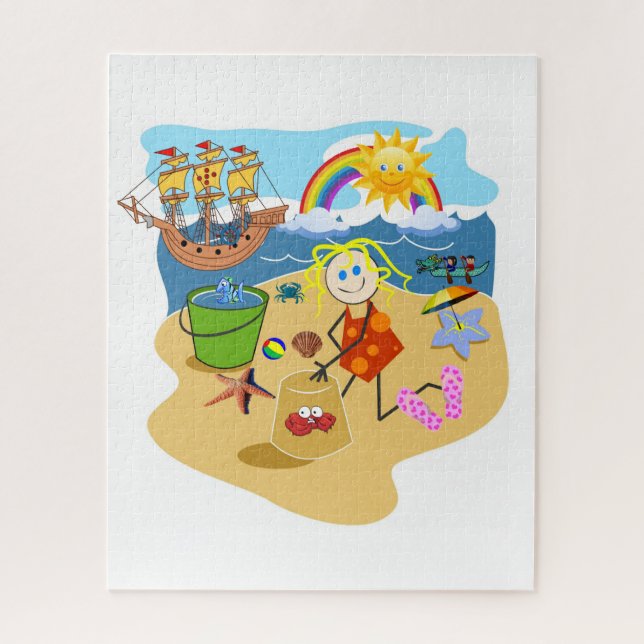 Puzzles Beach Ocean Sand Rainbow Sun Crab (Vertical)