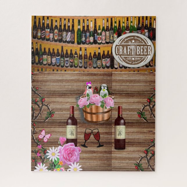 Puzzles Beer Penguin Floral Wine (Vertical)