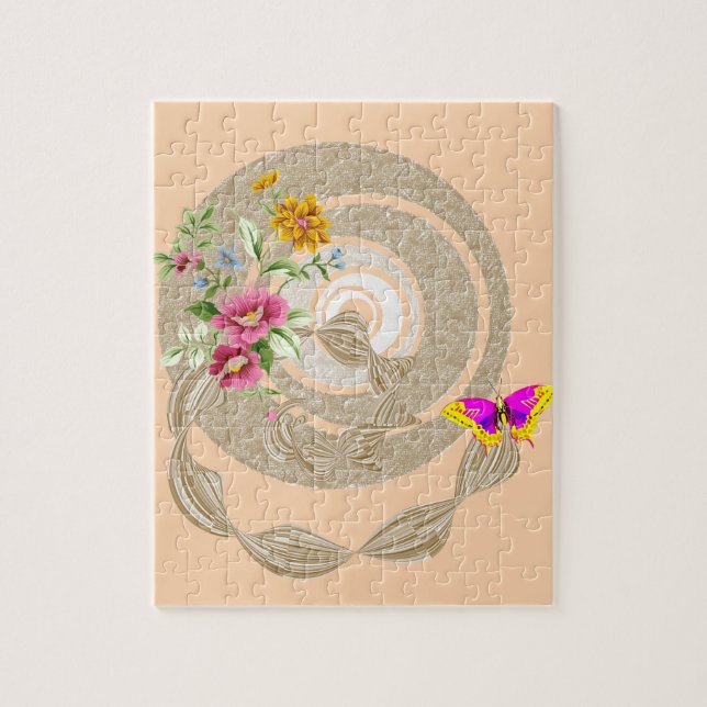 Puzzles Beige Butterfly Floral (Vertical)