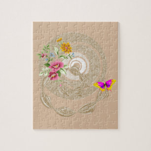 Puzzles Beige Floral Butterfly