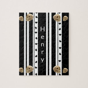 Puzzles Black and White Stripe Skulls Hearts