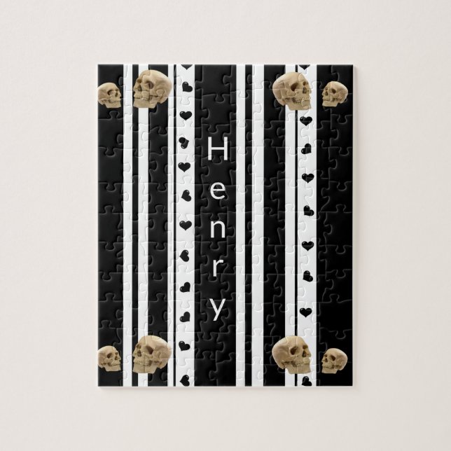 Puzzles Black and White Stripe Skulls Hearts (Vertical)