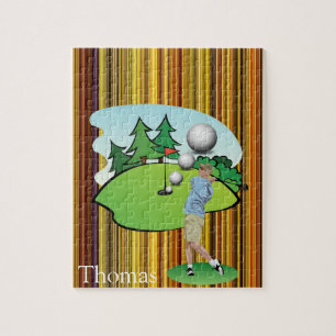 Puzzles Brown Black White Stripe Golfer Golf