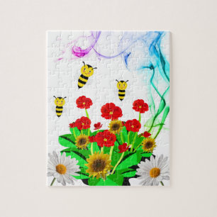 Puzzles Bumblebee Floral Sunflowers
