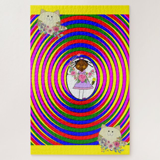 Puzzles Challenging Colours Girl Cats Kittens (Vertical)