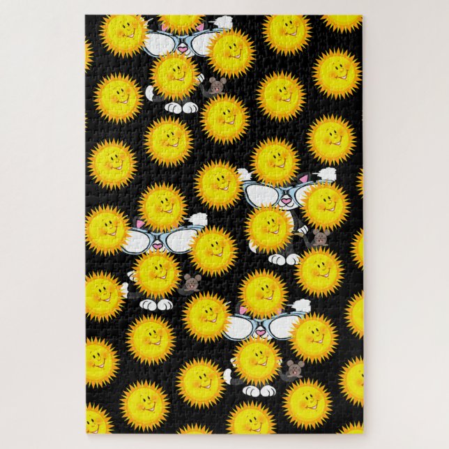 Puzzles Challenging Sun Black Cat Behind (Vertical)
