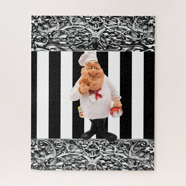 Puzzles Chef Black  & White Stripe (Vertical)