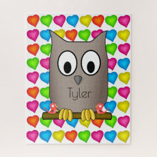 Puzzles Coloured Hearts Owl Bird