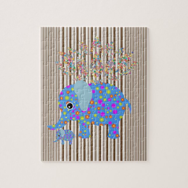 Puzzles Colourful Elephants Brown White Stripes (Vertical)