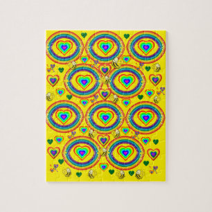 Puzzles Colourful Rainbows Yellow Bumblebee Hearts